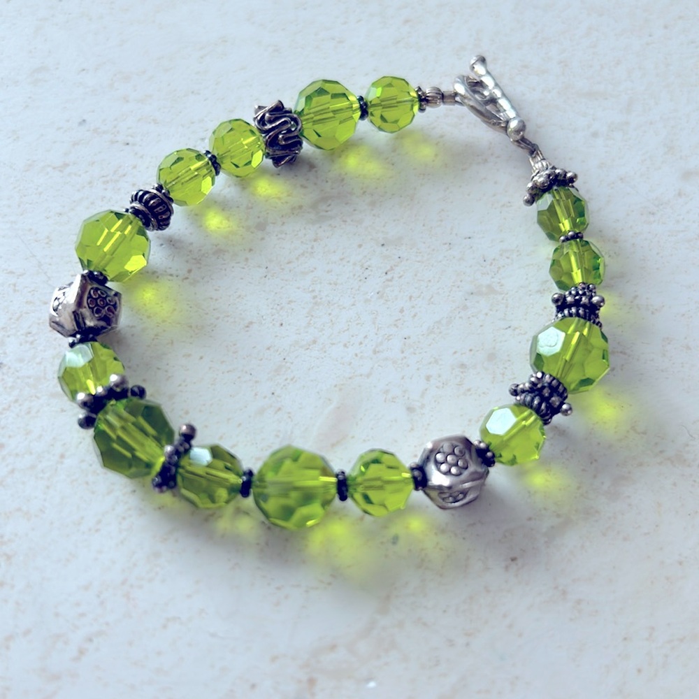 Bracelet green crystal w sterling accents